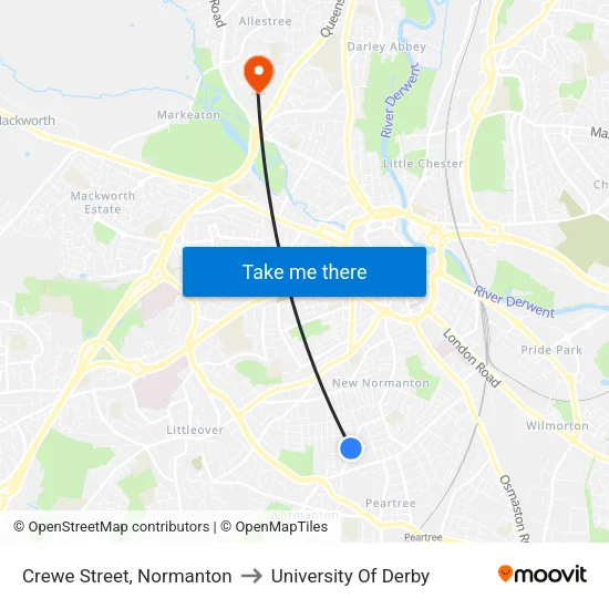 Crewe Street, Normanton to University Of Derby map