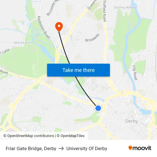 Friar Gate Bridge, Derby to University Of Derby map