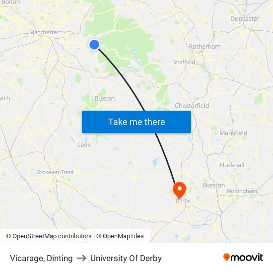 Vicarage, Dinting to University Of Derby map