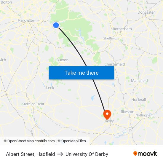 Albert Street, Hadfield to University Of Derby map