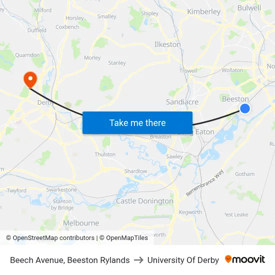 Beech Avenue, Beeston Rylands to University Of Derby map