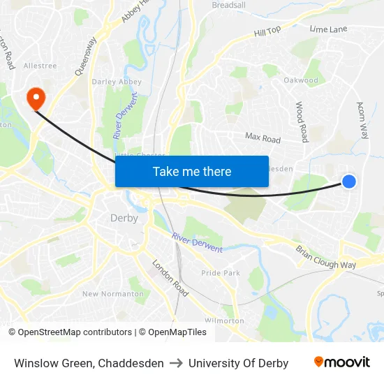 Winslow Green, Chaddesden to University Of Derby map