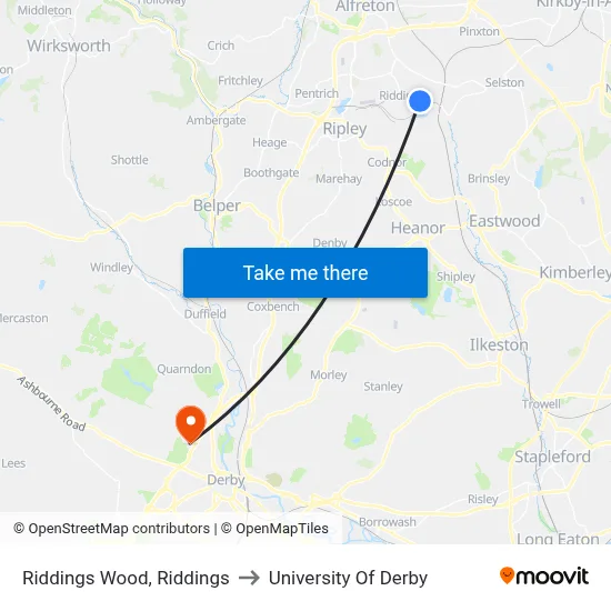 Riddings Wood, Riddings to University Of Derby map
