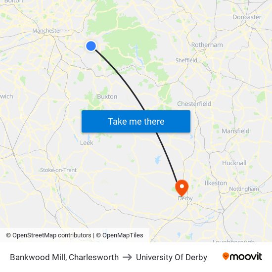 Bankwood Mill, Charlesworth to University Of Derby map