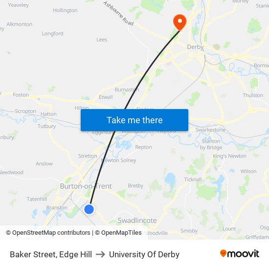 Baker Street, Edge Hill to University Of Derby map