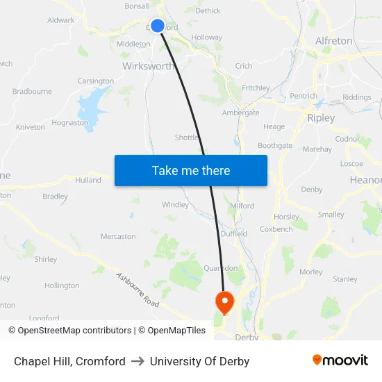 Chapel Hill, Cromford to University Of Derby map