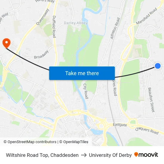Wiltshire Road Top, Chaddesden to University Of Derby map