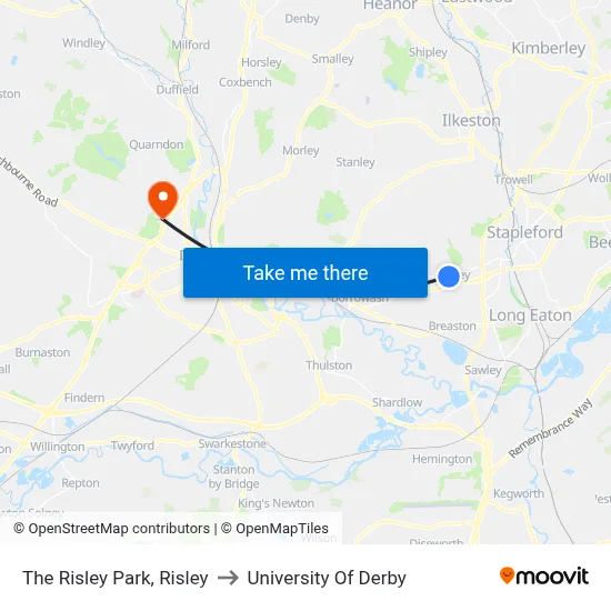 The Risley Park, Risley to University Of Derby map