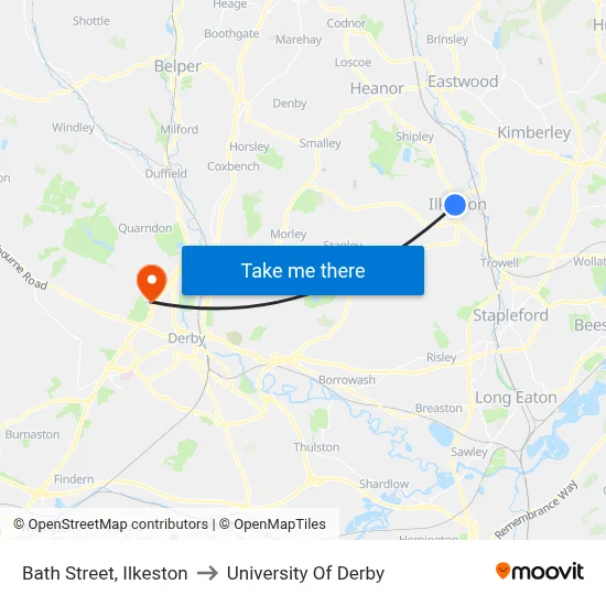 Bath Street, Ilkeston to University Of Derby map