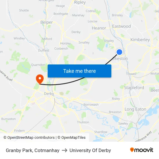 Granby Park, Cotmanhay to University Of Derby map