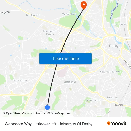 Woodcote Way, Littleover to University Of Derby map
