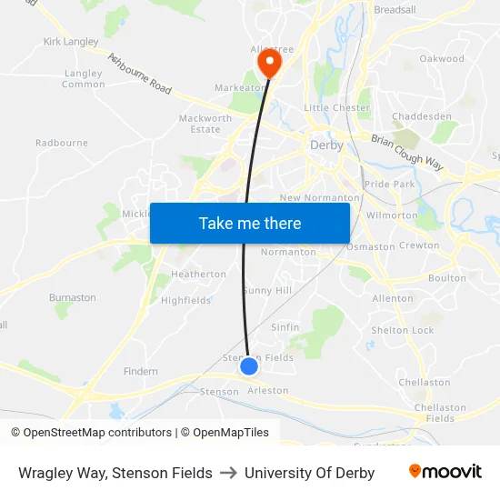 Wragley Way, Stenson Fields to University Of Derby map