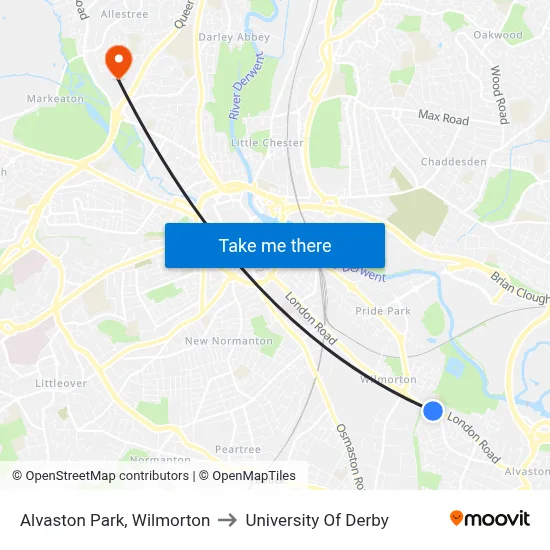 Alvaston Park, Wilmorton to University Of Derby map