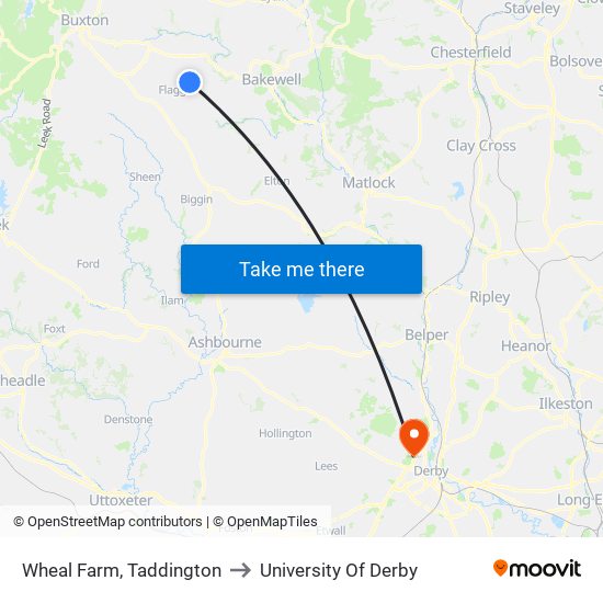 Wheal Farm, Taddington to University Of Derby map