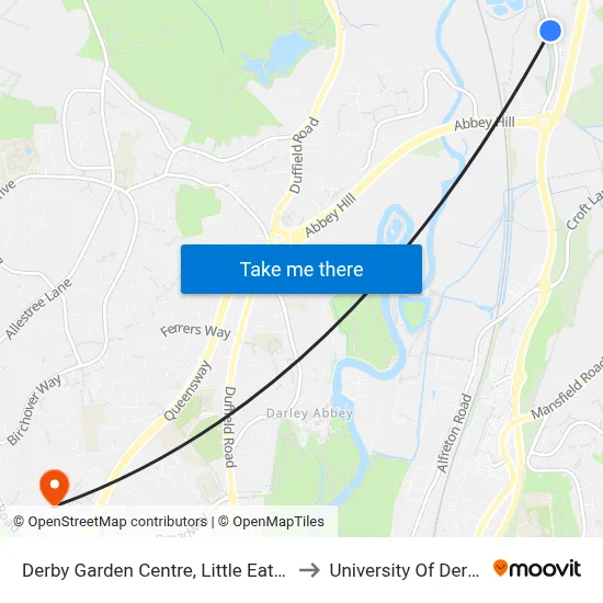 Derby Garden Centre, Little Eaton to University Of Derby map