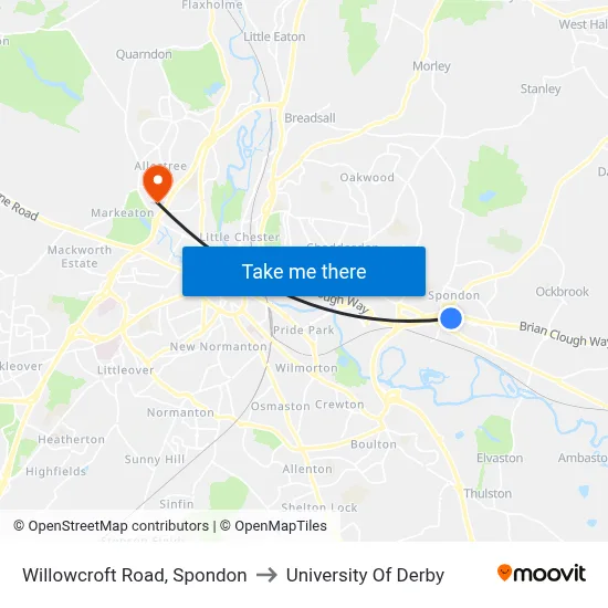 Willowcroft Road, Spondon to University Of Derby map