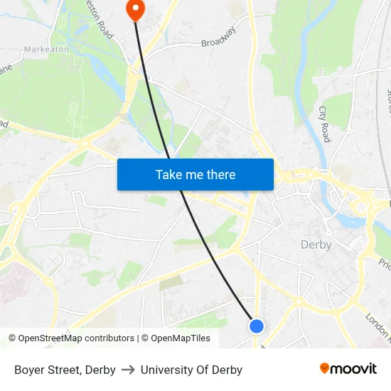 Boyer Street, Derby to University Of Derby map