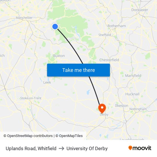 Uplands Road, Whitfield to University Of Derby map