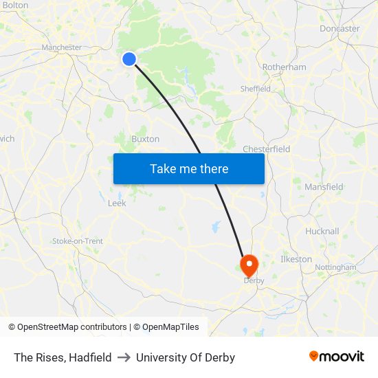 The Rises, Hadfield to University Of Derby map