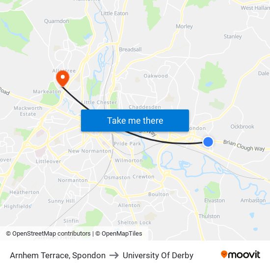 Arnhem Terrace, Spondon to University Of Derby map