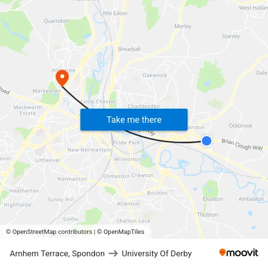 Arnhem Terrace, Spondon to University Of Derby map