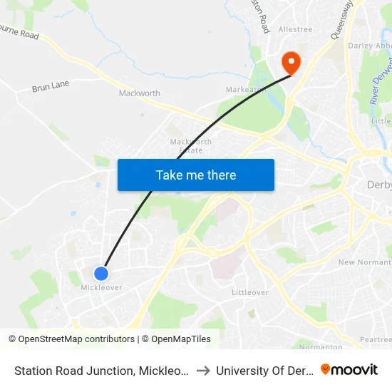 Station Road Junction, Mickleover to University Of Derby map