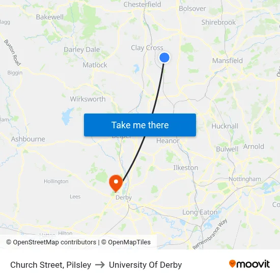 Church Street, Pilsley to University Of Derby map