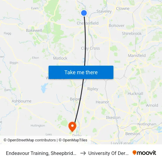 Endeavour Training, Sheepbridge to University Of Derby map
