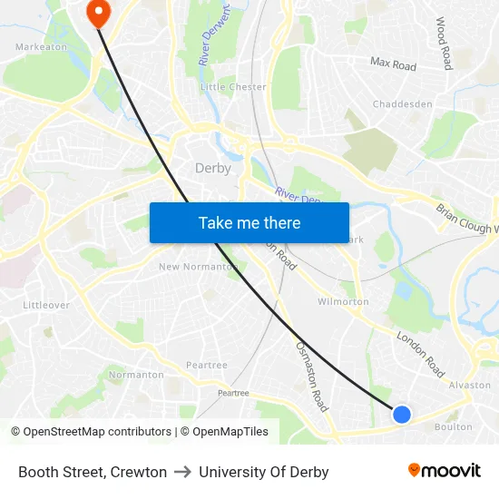 Booth Street, Crewton to University Of Derby map