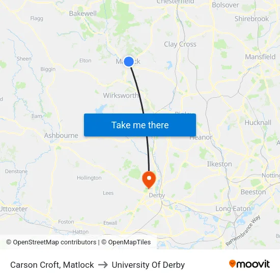 Carson Croft, Matlock to University Of Derby map