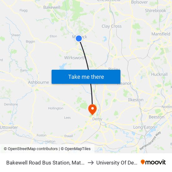 Bakewell Road, Matlock to University Of Derby map