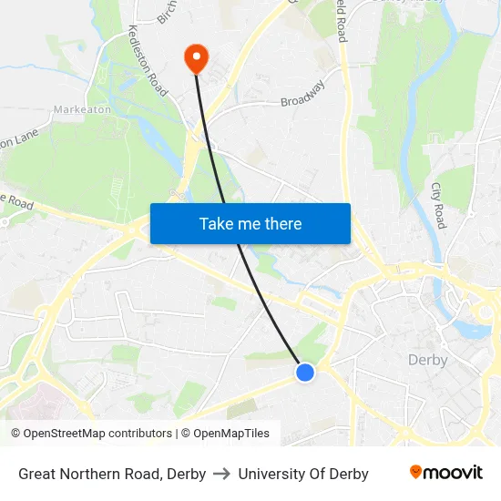 Great Northern Road, Derby to University Of Derby map