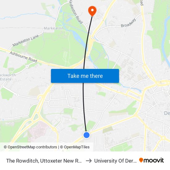 The Rowditch, Uttoxeter New Road to University Of Derby map