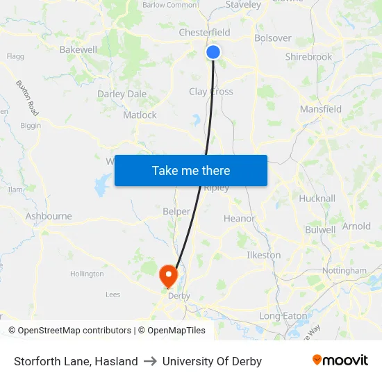 Storforth Lane, Hasland to University Of Derby map