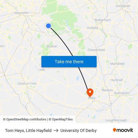 Tom Heys, Little Hayfield to University Of Derby map