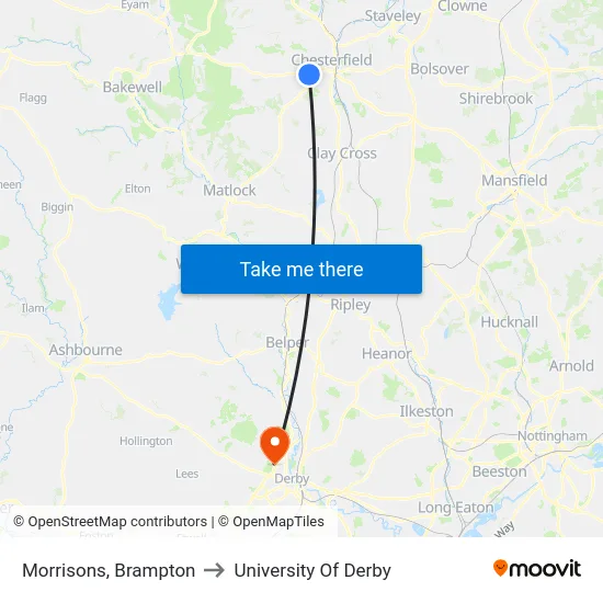Morrisons, Brampton to University Of Derby map