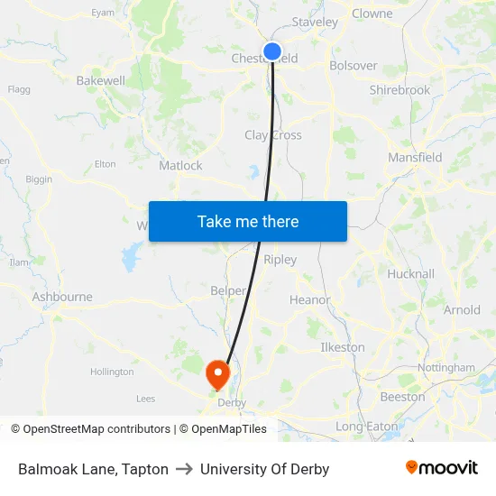 Balmoak Lane, Tapton to University Of Derby map