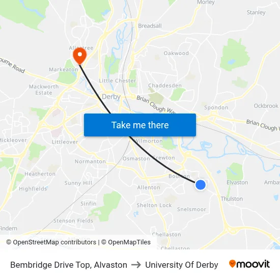 Bembridge Drive Top, Alvaston to University Of Derby map