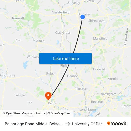 Bainbridge Road Middle, Bolsover to University Of Derby map