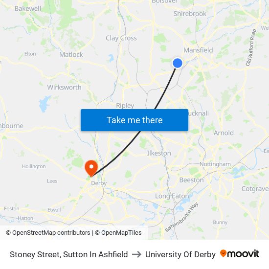 Stoney Street, Sutton In Ashfield to University Of Derby map