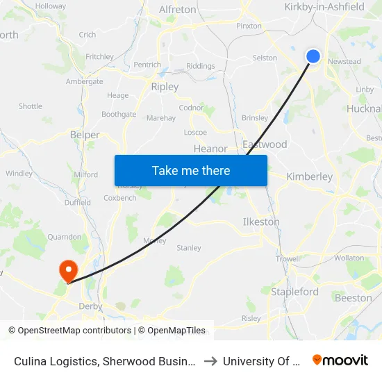 Culina Logistics, Sherwood Business Park to University Of Derby map