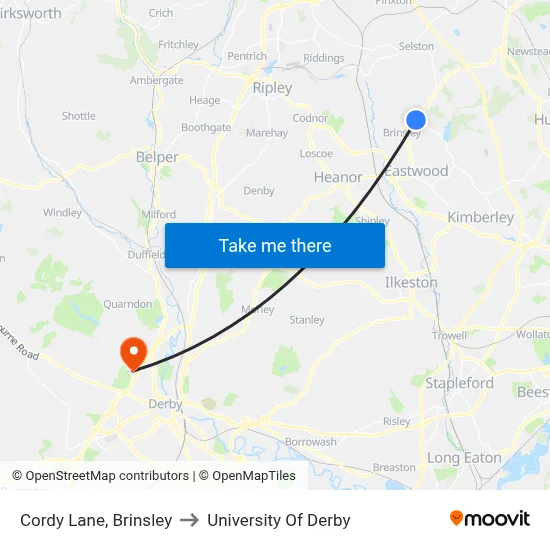 Cordy Lane, Brinsley to University Of Derby map