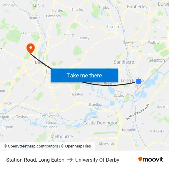 Station Road, Long Eaton to University Of Derby map