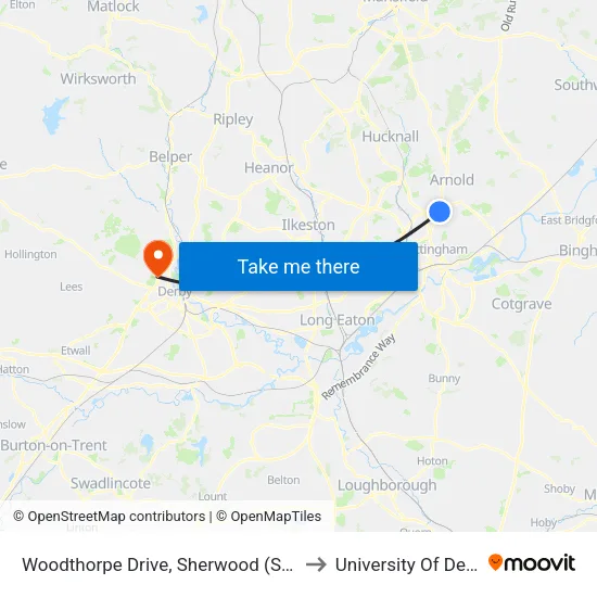 Woodthorpe Drive, Sherwood (Sh08) to University Of Derby map