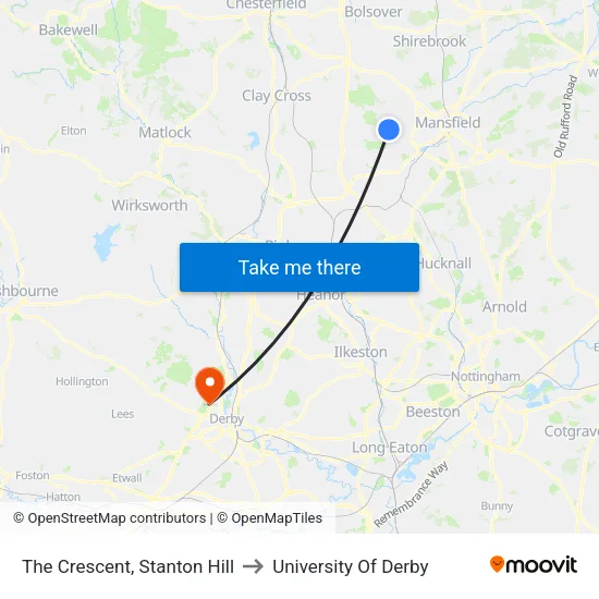 The Crescent, Stanton Hill to University Of Derby map