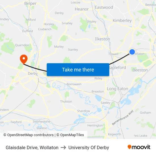 Glaisdale Drive, Wollaton to University Of Derby map