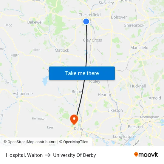 Hospital, Walton to University Of Derby map