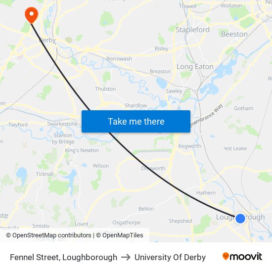 Fennel Street, Loughborough to University Of Derby map