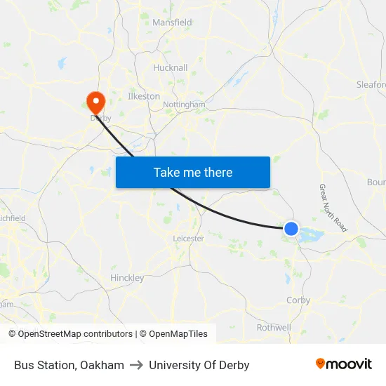 Bus Station, Oakham to University Of Derby map