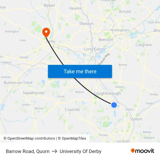 Barrow Road, Quorn to University Of Derby map